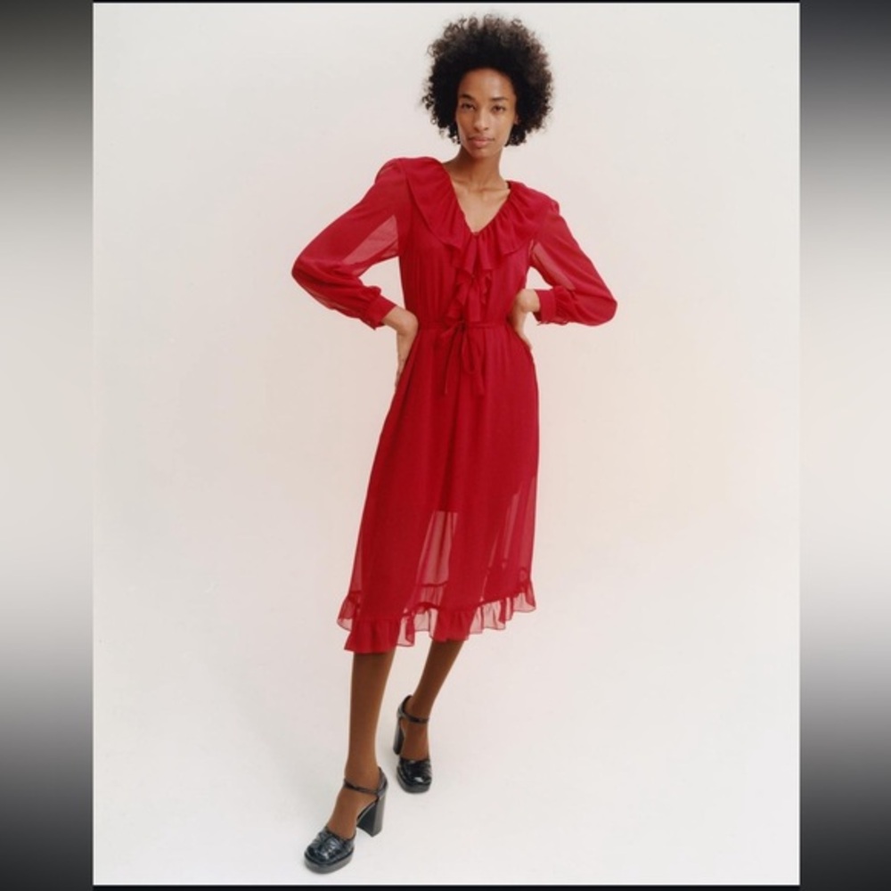 alexachung red chiffon dress in size 6